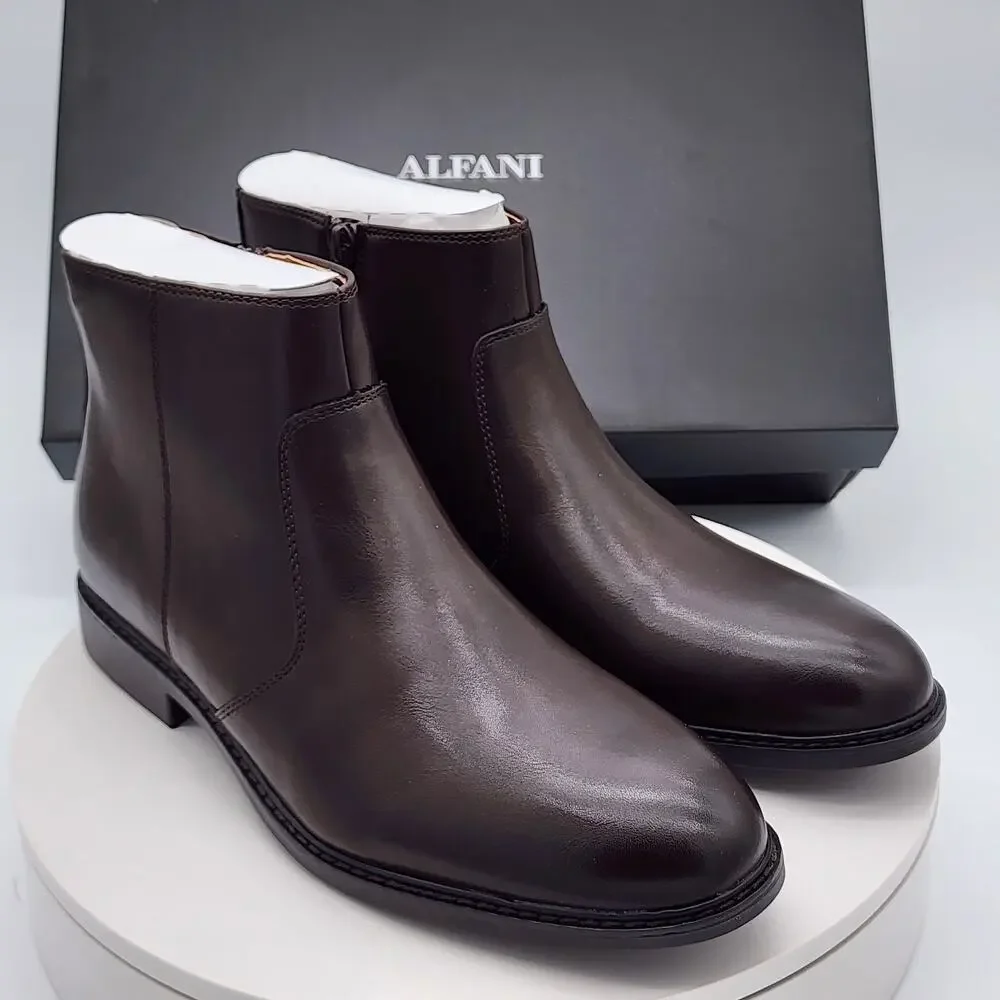 Alfani Liam Men’s Espresso Brown Side Zip Ankle Dress Boots Size 9M